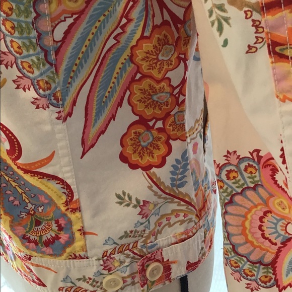 Tommy Hilfiger Bright Paisley White Denim Jacket Sz PM - Picture 5 of 8